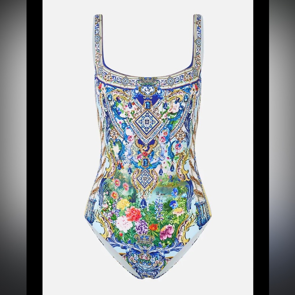 Camilla Blue Floral Baroque One-Piece Swimsuit